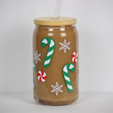 Load image into Gallery viewer, Candy Canes and Snowflakes Iced Coffee Cup 16oz or 20oz