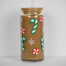 Load image into Gallery viewer, Candy Canes and Snowflakes Iced Coffee Cup 16oz or 20oz
