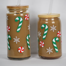 Load image into Gallery viewer, Candy Canes and Snowflakes Iced Coffee Cup 16oz or 20oz