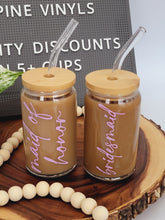 Load image into Gallery viewer, Bride, Bridesmaid, Maid of Honor Iced Coffee Cup 16 or 20oz with Bamboo Lid and Reusable Straw
