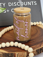Load image into Gallery viewer, Bride, Bridesmaid, Maid of Honor Iced Coffee Cup 16 or 20oz with Bamboo Lid and Reusable Straw
