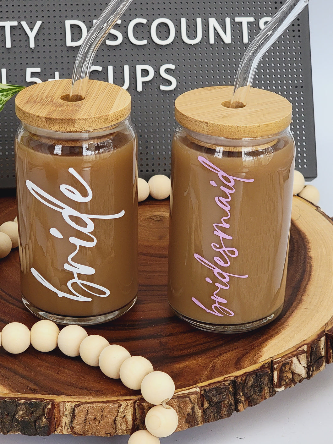 Bride, Bridesmaid, Maid of Honor Iced Coffee Cup 16 or 20oz with Bamboo Lid and Reusable Straw