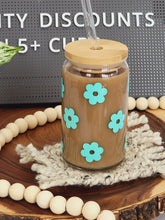 Load image into Gallery viewer, Retro Flowers Glass Can 16 or 20oz