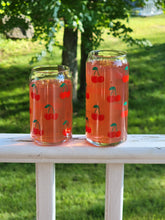 Load image into Gallery viewer, Cherries Iced Coffee Cup, Cute Fruit Glass Cup, 16oz or 20oz, Bamboo Lid &amp; Reusable Straw
