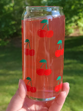 Load image into Gallery viewer, Cherries Iced Coffee Cup, Cute Fruit Glass Cup, 16oz or 20oz, Bamboo Lid & Reusable Straw