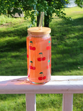 Load image into Gallery viewer, Cherries Iced Coffee Cup, Cute Fruit Glass Cup, 16oz or 20oz, Bamboo Lid & Reusable Straw