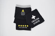 Load image into Gallery viewer, 3 Pack Boxer Briefs, Funny Gift Set for Him, Caution Choking Hazard, Orgasm Donor, 5 Stars Would Bang Again