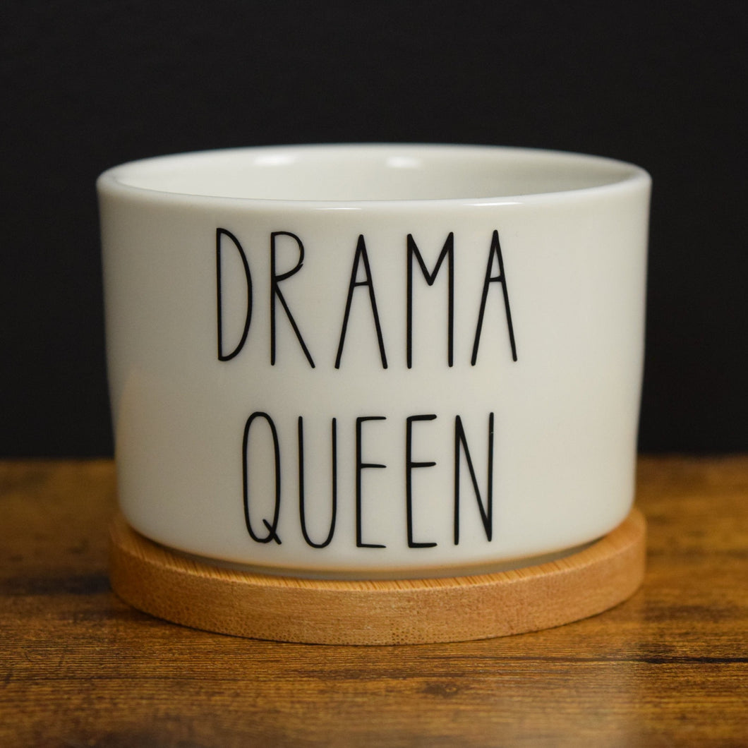 Drama Queen Succulent Pot, Funny Mini 3 inch Pot With Bamboo Drip Tray