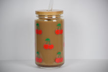 Load image into Gallery viewer, Cherries Dishwasher Safe Iced Coffee Cup, 16oz or 20oz, Bamboo Lid &amp; Reusable Straw
