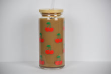 Load image into Gallery viewer, Cherries Dishwasher Safe Iced Coffee Cup, 16oz or 20oz, Bamboo Lid &amp; Reusable Straw
