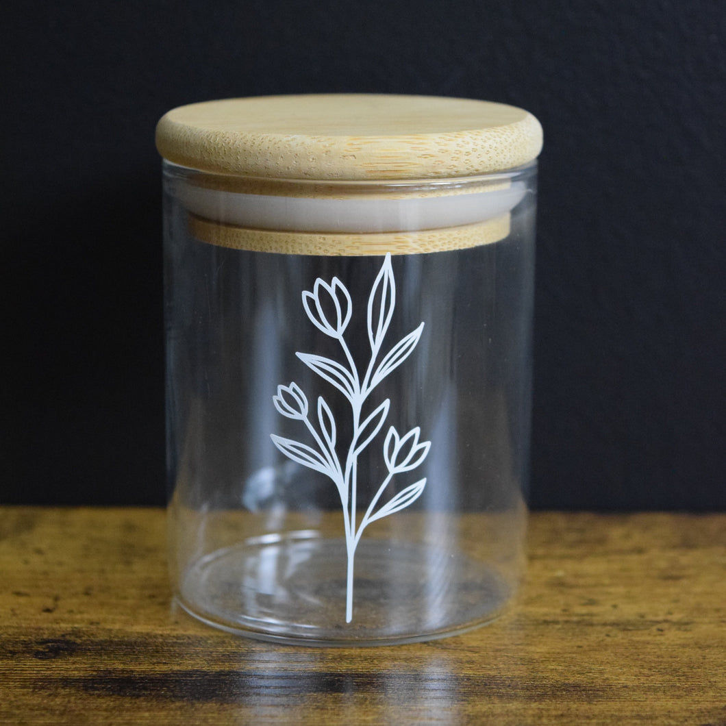 Floral Stash Jar, Smell Resistant Glass Containers, 220 or 320ml