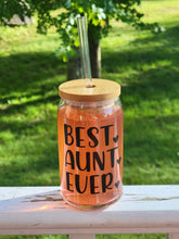 Load image into Gallery viewer, Best Aunt Ever Cold Cup 16oz or 20oz, Cute Iced Coffee Tumbler With Bamboo Lid &amp; Reusable Straw
