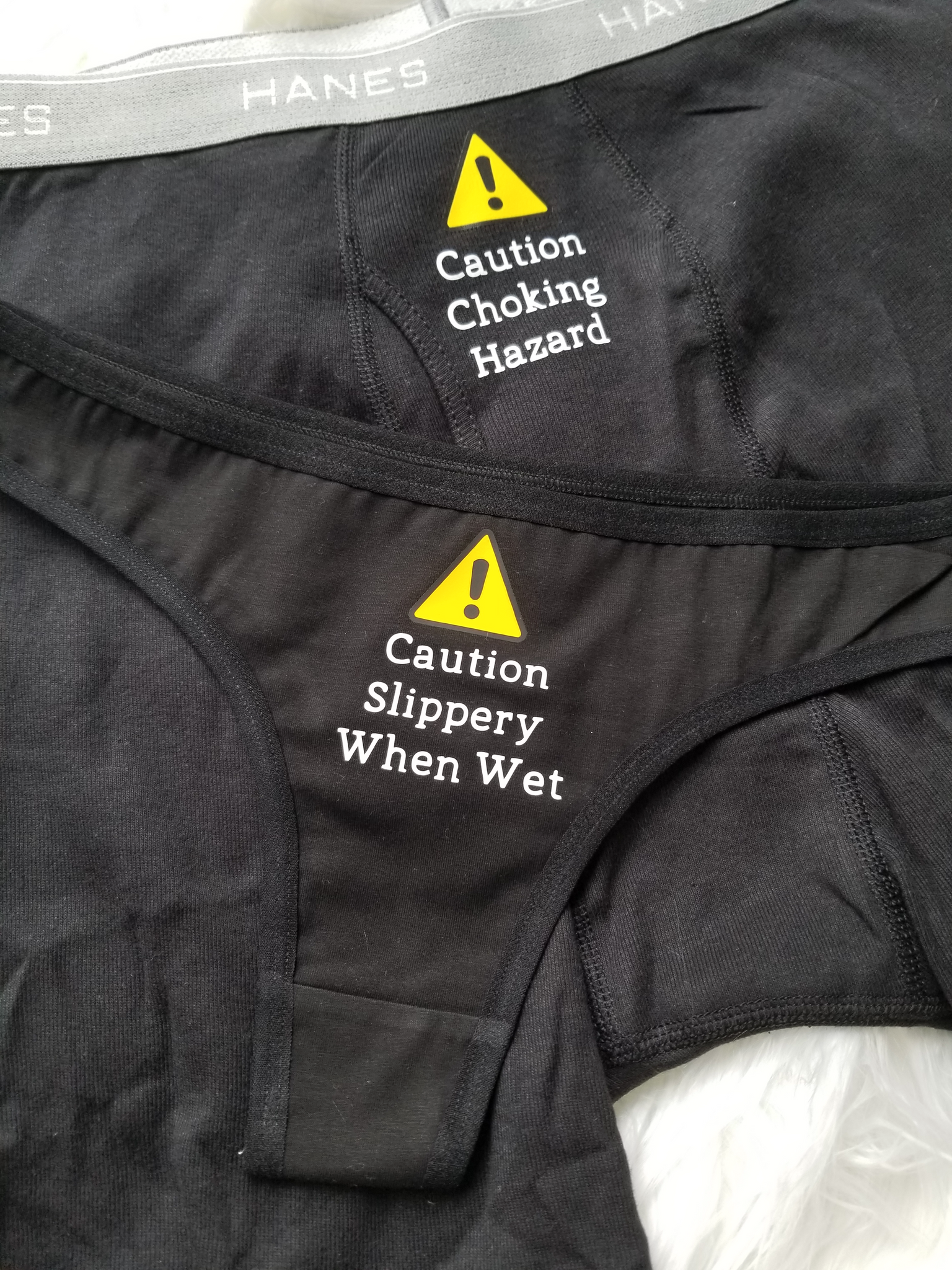  Matching Couples Underwear, Caution Slippery When Wet, Caution  Choking Hazard, His and Hers, Couples Gift (L, Thong, Black) : Handmade  Products